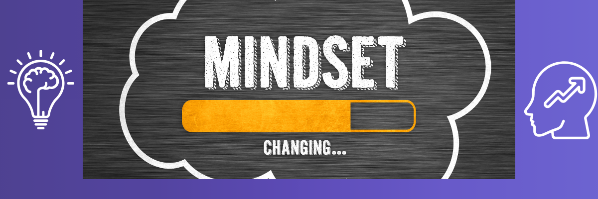 תרשים שינוי תודעה עם כיתוב "MINDSET Changing" - מייצג מעבר חשיבתי ניהולי נדרש לצורך אימוץ AI בארגון "Mindset Changing" progress bar - symbolizing the leadership shift required for successful AI adoption in organizations