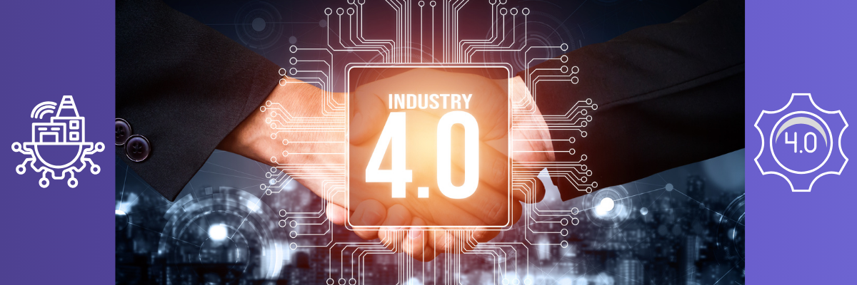 תמונה גרפית המציגה לחיצת יד עם כיתוב Industry 4.0 - מייצגת את מהפכת הפיננסים הדיגיטלית Graphic image showing a handshake with the text Industry 4.0 – representing the digital finance revolution