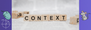 Illustration showing the word "context" with a computer mouse on one side and a real mouse on the other, representing how AI language models use contextual embeddings to understand different meanings.
