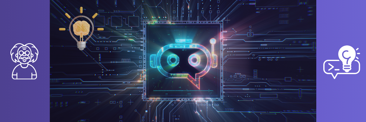 איור טכנולוגי צבעוני עם מוח מואר ואייקון צ’אט רובוטי, המסמל את טכניקת LLM Genius Mode וחשיבה מובנית בעבודה עם Prompts.